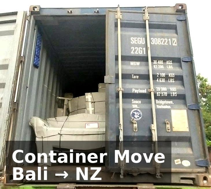 Packed household goods in a container for a Bali to New Zealand move